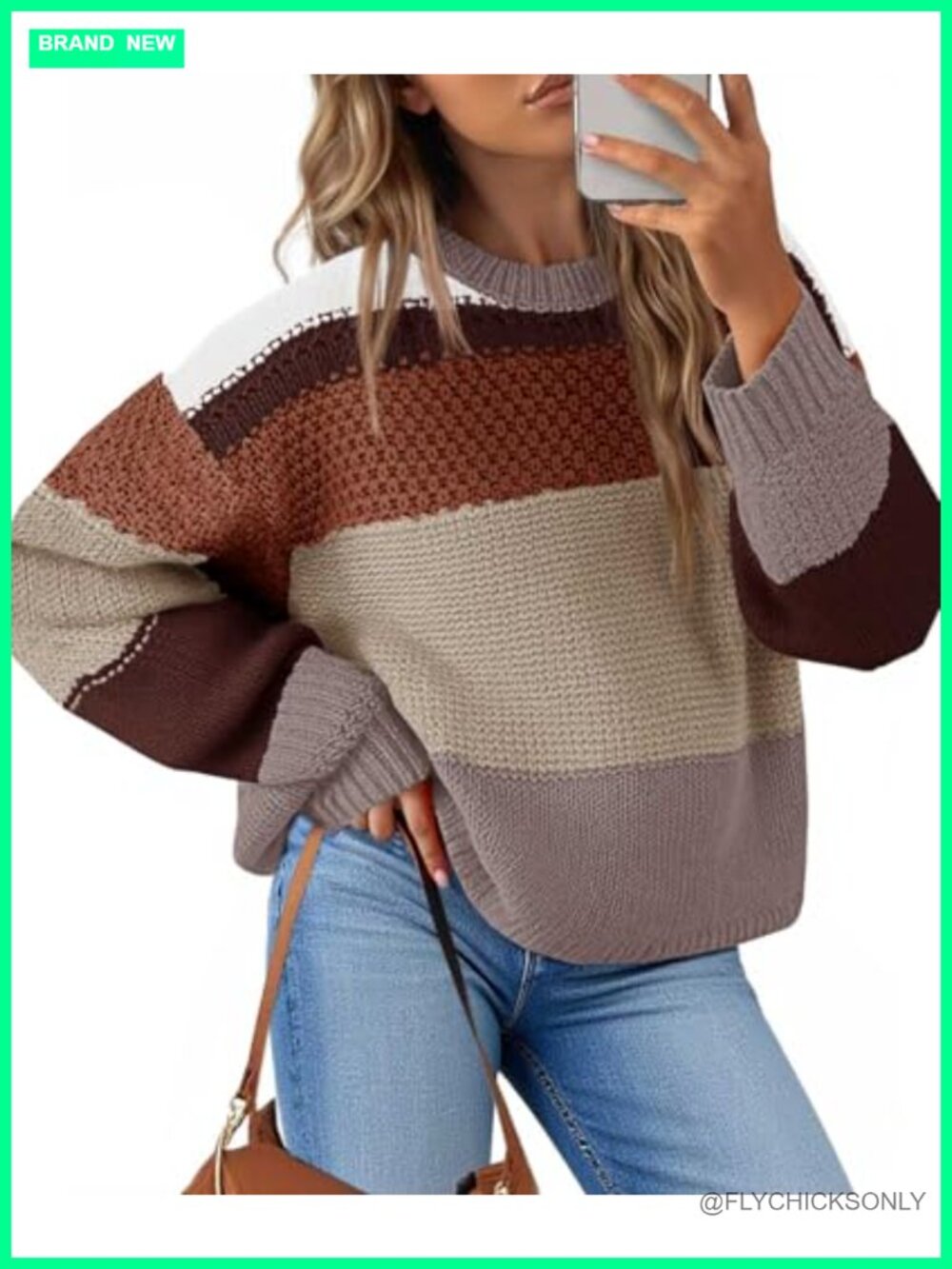 Womens Cropped Color Block Striped Pullover Sweater Oversized Y2K Knit Top